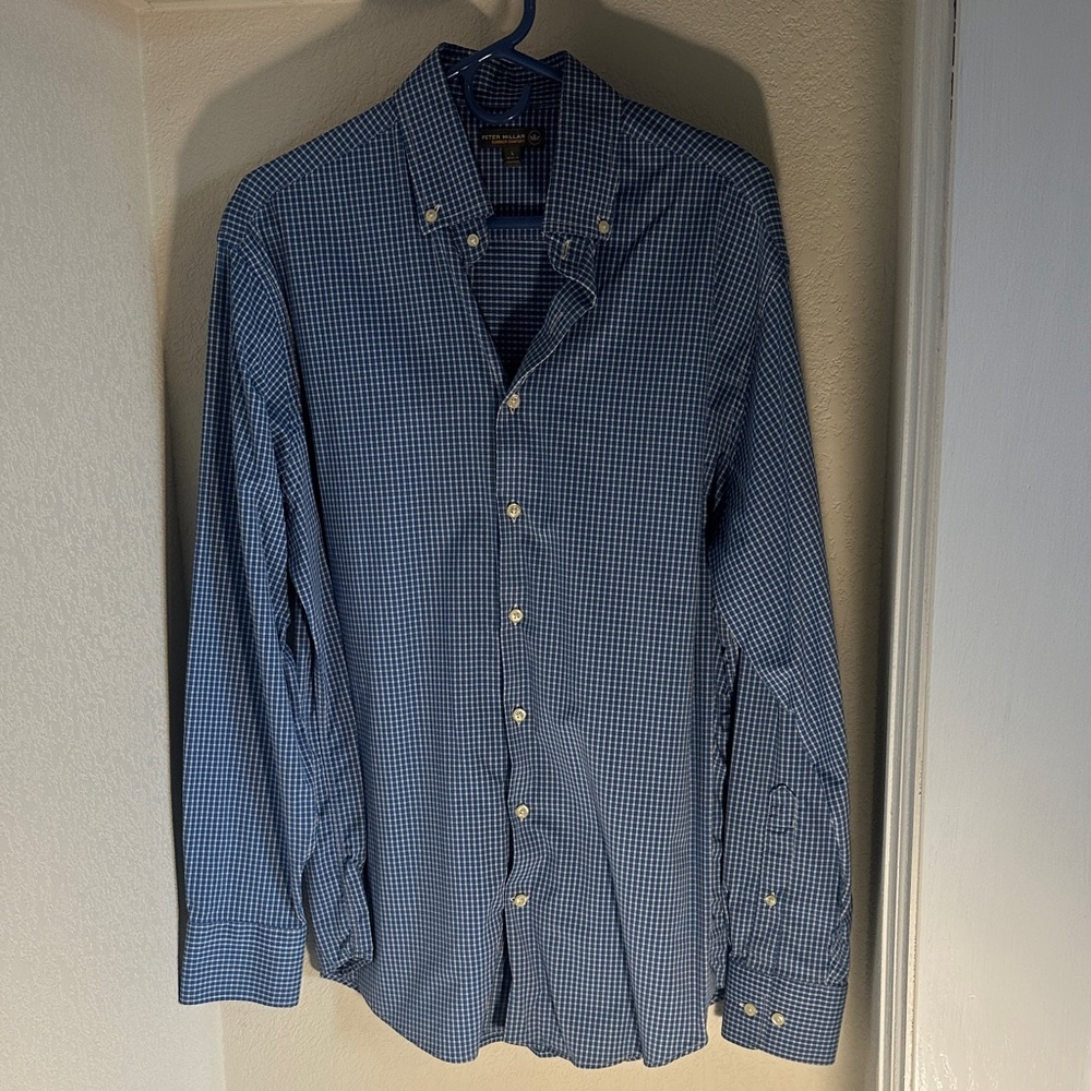 Peter Millar Blue Gingham Button Down Shirt